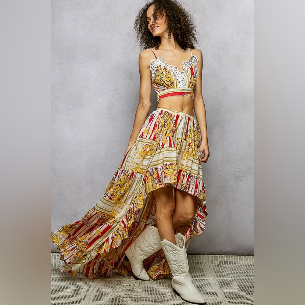 POL Top & Bottom Summer Resort 2pc Set Floral / High Low Sz S NWT
